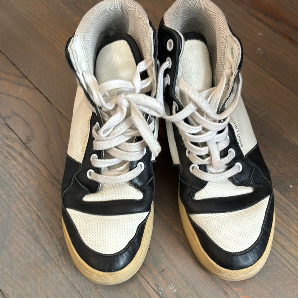 SAINT LAURENT Black and White High-Top Sneakers - Picture 1 of 8